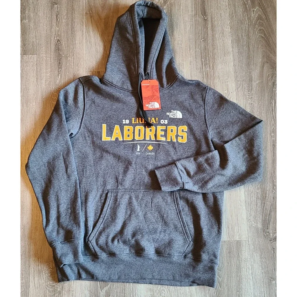 The North Face Hoodie Mens Large Gray Pullover LIUNA Laborers Graphic Sweatshirt